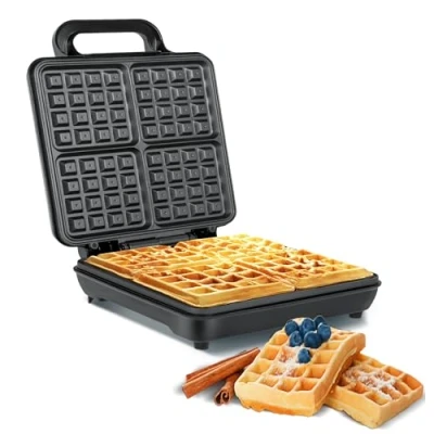 Imagen de teesa 4 Waffeln Gofrera Belga, 1100 W, Negro