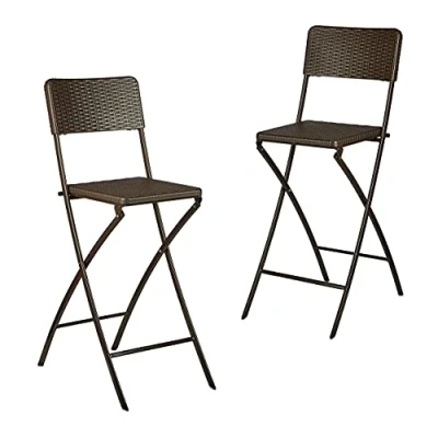 Imagen de relaxdays Taburete Alto Plegable BASTIAN, Juego de 2, Acero y Ratán Sintético, Asiento a 78 cm Altura, Marrón, 63x44x115