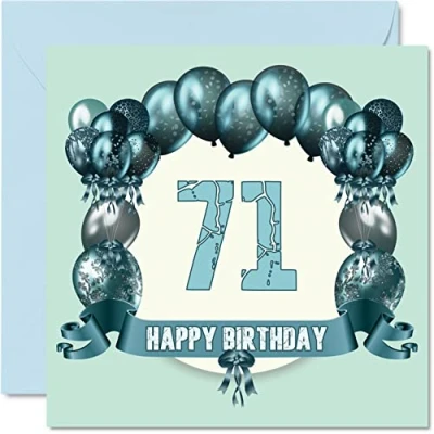 Imagen de Divertidas tarjetas de cumpleaños 71 para hombres, globos cumpleaños, tarjeta feliz papá, tío, abuelo, tía, bisabuelo, abuela, mamá, niñera, felicitación,