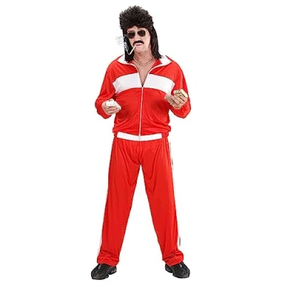 Imagen de W WIDMANN MILANO Party Fashion Disfraz 80s chándal, chaqueta y pantalón, disco, jogging suit, distribuidor, estilo retro, fiesta mal gusto, temática, carnaval