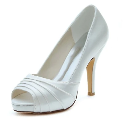 Imagen de Emily Bridal Zapatos de Novia Marfil tacón Alto Plataforma sin Cordones Plisados (EU37, Beige)