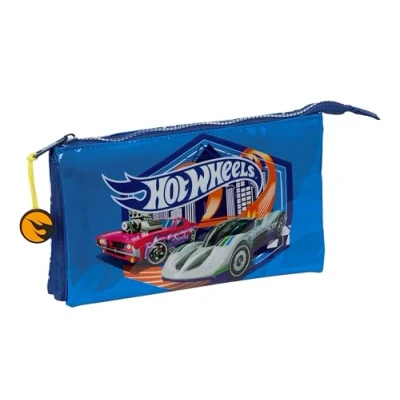Imagen de Hot Wheels Sonny Portatodo Triple, Estuche Infantil, Niño, Ideal para Niños en Edad Escolar, Cómodo y Versátil, Calidad Resistencia, 22x3x12 cm, Color Azul Marino
