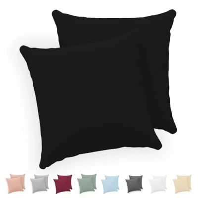Imagen de Twinzen® Funda Almohada 80x80 (Juego de 2) Negro 100% Algodon Jersey Cojin para Cama Protector con Cremallera