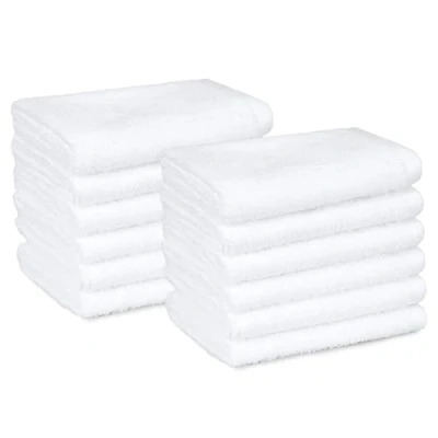 Imagen de Amazon Basics Toallas faciales para baño, 100 % algodón, extraabsorbentes, secado rápido, toalla de salón, 12 unidades, (30 x 30 cm), Blanco