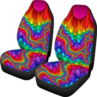 Imagen de TOADDMOS Fundas universales para Asiento de Coche, diseño desteñido arcoíris Hippie, Solo Asientos Delanteros, Protectores Tipo báquet Coches, SUV, sedán o Furgoneta
