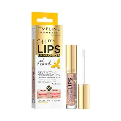 Imagen de Eveline Cosmetics Oh! My Lips Plumping Lip Gloss con ácido hialurónico y veneno de abeja volumen instantáneo en 5 minutos, enriquecido tecnología VOLUME MAXIMIZE, aceites nutritivos vitaminas