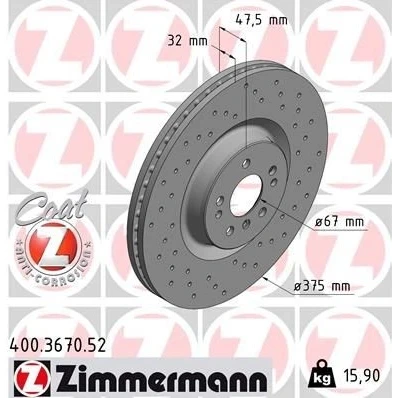 Imagen de ZIMMERMANN SPORT COAT Z 400.3670.52 Disco de freno 375 32 8/5 5 112 ventilación interna, perforado revestido altamente carbonizado