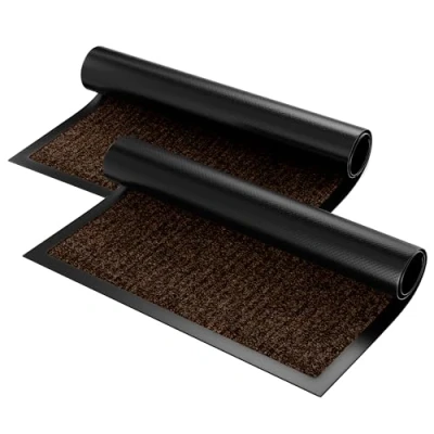 Imagen de Zenacasa Felpudo Entrada Casa (Lote de 2) Impermeables y Lavables Alfombra Exterior Antiderrapantes Absorbentes Calidad Marrón 60x90 cm
