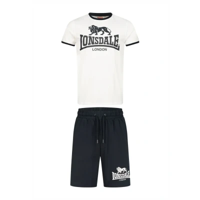 Imagen de Lonsdale Conjunto de Camiseta y Pantalones Cortos para Hombre Ajuste Normal MAIST, Blanco/Azul Marino, S