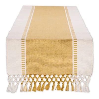 Imagen de DII Dobby Camino de Mesa Tejido a Rayas, algodón, Oro Miel, 13 x 108 cm