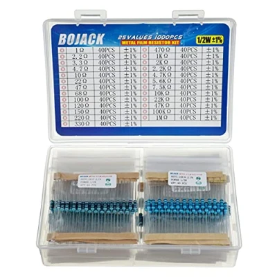 Imagen de BOJACK Kit Surtido de Resistencias 1 Ohm 1M 1/2W Película Metálica Resistencia (25 Valores 1000 Piezas)