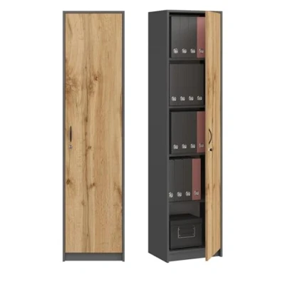 Imagen de armario de oficina con cerradura, estantería para libros, 1 puerta y 5 compartimentos, universal hogar, 180 x 44,5 35 cm (grafito/roble wotan)