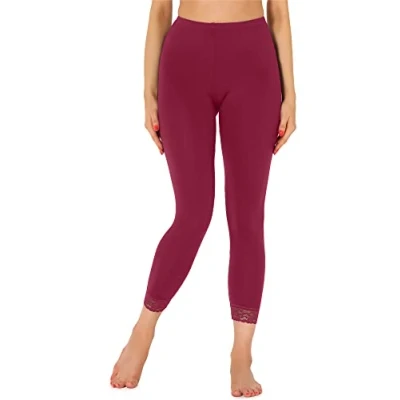 Imagen de Merry Style Leggins 7/8 con Encaje para mujeres Mallas Deportivas de Mujer deporte fitness capri viscosa Pantalones verano MS10 342 (Burdeos,XL)