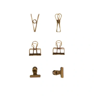 Imagen de Craftelier Set de 6 Pinzas Metálicas con 3 Tamaños y Diseños Distintos Sujeción para Materiales Scrapbooking Manualidades Dimensiones Aprox. 1 x 5,5 cm, 4 cm Bronce
