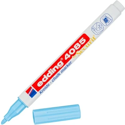 Imagen de edding 4085 marcador de tiza azul pastel 10 rotuladores punta redonda 1 2 mm para cristal borrables pizarras, vidrio y espejos líquida cobertura opaca