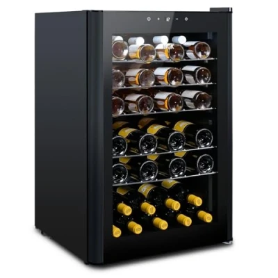 Imagen de HCK Vinoteca, Nevera para Vinos 1 Zona de Refrigeración, 48 Botellas, 115 L, 4 22C, Pequeña 85 cm Altura con Panel Táctil, Silenciosa Puerta Vidrio, Negro