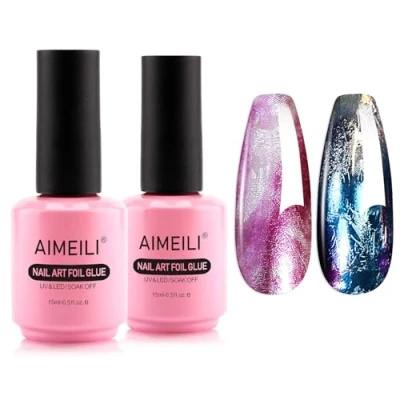 Imagen de AIMEILI Nail Art Foil Glue Gel, Transfer Pegamento, para Diseños Sticker Láminas de Uñas, Lámpara Uñas Necesaria Soak Off 2X15ML