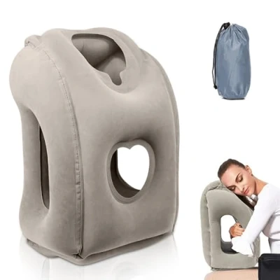 Imagen de Riisoyu Almohada de Viaje Inflable, Inflable Cervical Portátila cómodo Apoyo Cabeza y Barbilla para Aviones, Trenes, Automóviles Siestas en la Oficina