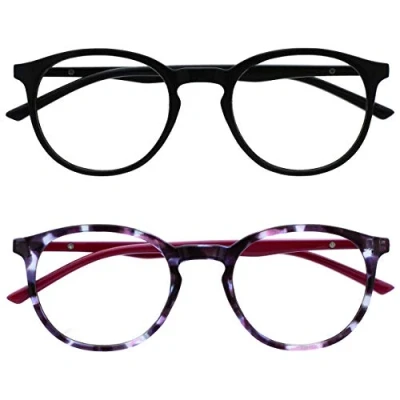 Imagen de OPULIZE Met Gafas de Lectura Bloqueo Luz Azul Pack 2 Montura Redonda Negra Violeta Carey Rojo Resistente a Arañazos Bisagras Muelle Ordenador Gaming Antirreflejante Hombre Mujer BB60 15 +2.00