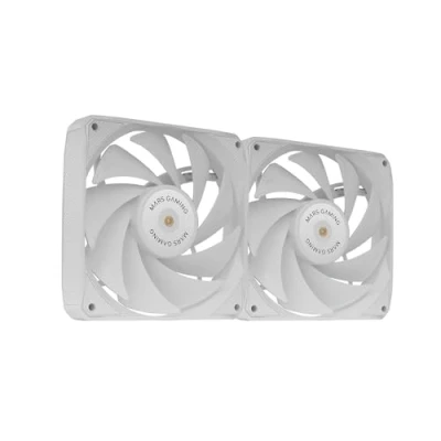 Imagen de MARSGAMING MF NCLX2, Kit 2x Ventiladores Ultrasilenciosos 120mm, Diseño Aspas Híbridas, 2en1 con Rodamiento FDB de Cobre Hiperbalanceado, Sistema Conexión PWM, Pads Antivibración, Blanco
