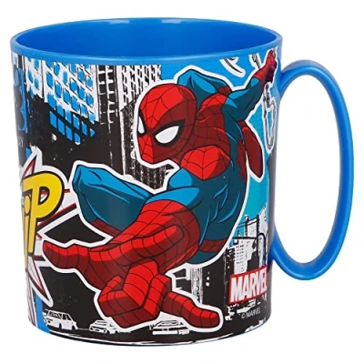 Imagen de Taza infantil de plástico reutilizable para microondas 390 ml Spiderman