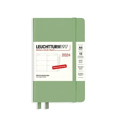 Imagen de LEUCHTTURM1917 367633 Agenda semanal de bolsillo (A6) 2024, con cuaderno adicional para direcciones y aniversarios, salvia, alemán, 12 meses