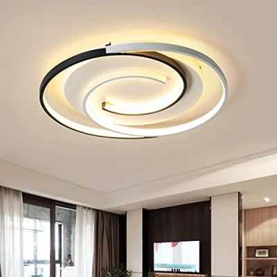 Imagen de Schindora Moderna lámpara de techo LED 36 W y 50 cm con control remoto, geometría redonda, color negro blanco, regulable, para sala estar, dormitorio, cocina