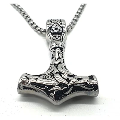 Imagen de Collar Vikinger colgante Mjolnir Martillo de Thor acero inoxidable en bolsa para joyas