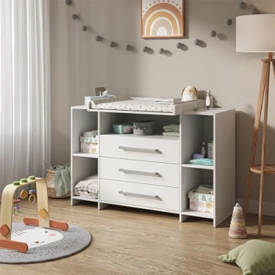 Imagen de Vicco Cómoda Cambiador Oskar, Blanco, 143 x 100 cm XL con cajones