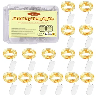 Imagen de Forepin 15 Piezas Cadena de Luces con Pilas, 2M 20 LEDs Hilo Cobre a Batería Impermeable Luz para Interior y Exterior, Navidad, Boda, Cumpleaños, Decoración Pabellón Jardín
