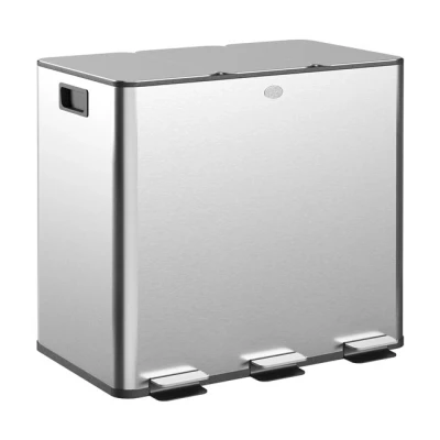 Imagen de HOMCOM Cubo de Basura Cocina con 3 Compartimentos 3x15L Papelera Acero Inoxidable Pedales Tapas Cierre Suave y Extraíble para Reciclaje Residuos Restos Comida Plata