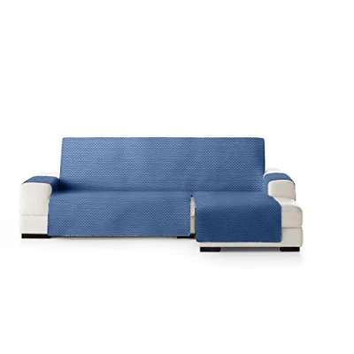 Imagen de Eysa Funda de Chaise Longue práctica Reversible Oslo 240 cm Izquierda Color Azul/Gris Claro