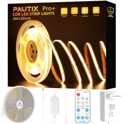 Imagen de PAUTIX Tira LED COB Warmweißes 2700K, 504LED/M Regulable 7,5m 24V Flexible,con Exclusivo Remoto RF y fuente de alimentación,CRI90 + empotrable para decoración del hogar DIY