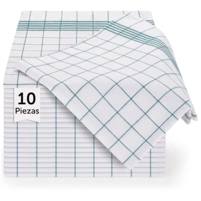 Imagen de Blumtal paños de cocina algodon 50x70cm en juego 10 trapos 100% para secar súper absorbentes verde a cuadros