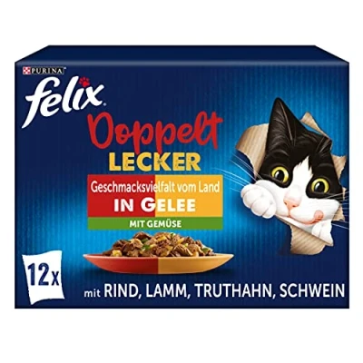 Imagen de FELIX Comida para Gatos Doble Deliciosa húmeda en gelatina, Mezcla de variedades, 6 Unidades (6 x 12 Bolsas 85 g)