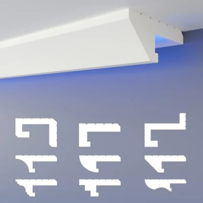 Imagen de HEXIMO LED Perfil de sombra Molduras estuco, iluminación indirecta Techo placas yeso poliestireno XPS luz abocinada (10,2 Metros HLED 12)