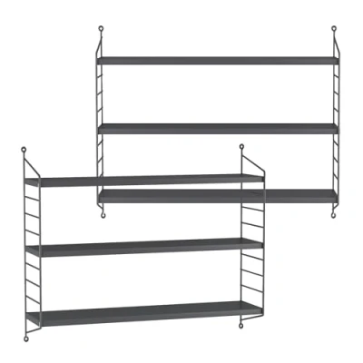 Imagen de [en.casa] Juego de 2 Estantería Pared Strängnäs Estante Mural Baldas 3 Niveles Mueble Salón Despacho Acero Duradero 50 x 60 15 cm Gris Oscuro