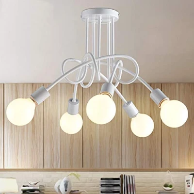 Imagen de iDEGU lámpara de techo industrial retro metal, E27, moderna para sala estar, dormitorio, comedor (blanco, 5 lámparas) sin bombillas