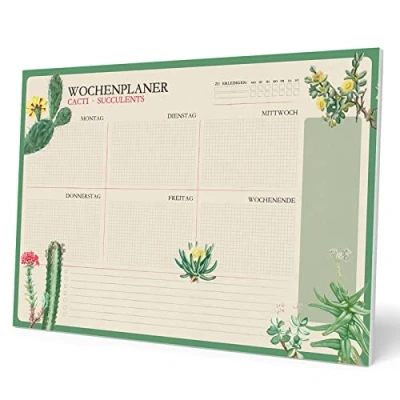 Imagen de Grupo Erik Bloc Planificador semanal A3 Botanical Cacti Organizador cactus │Planficador en alemán Planning escritorio, BPSA30025