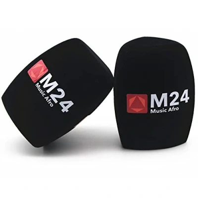 Imagen de Personalice los parabrisas de espuma micrófono con el logotipo impreso 5 piezas esponja mano cubiertas para la entrevista televisión (Black)