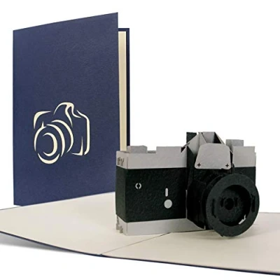 Imagen de Diese Klappkarten Tarjeta cumpleaños o cheque regalo con camara fotografica desplegable. tarjetas felicitacion 3d y ideales para jovenes amantes de la fotografia, T14