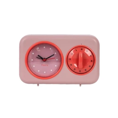 Imagen de Fisura Temporizador de Cocina Retro Rosa. analógico 60 Minutos. multifunción con Reloj y función Alarma. Pomodoro.