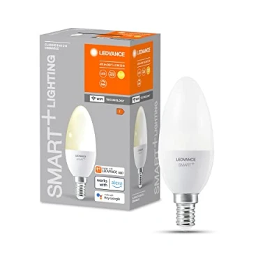 Imagen de LEDVANCE Smarte LED Lampe mit WiFi Technologie, Sockel E14, Dimmbar, Warmweiß (2700 K), ersetzt Glühlampen 40 W, SMART+ Candle Dimmable, 1er Pack