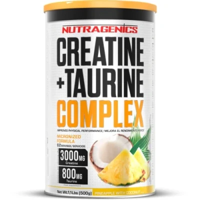 Imagen de Nutragenics Creatine + Taurine 500 g creatina monohidrato micronizada en polvo con sabor monohydrate 500g monohidratada (Piña coco)