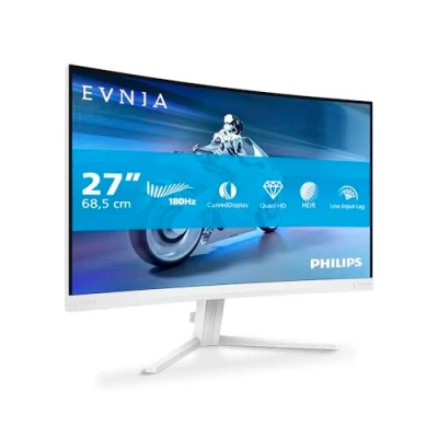 Imagen de Philips Evnia 27M2C5501 Monitor Gaming Curvo QHD de 27 Pulgadas, 180 Hz, 1 ms GtG, FreeSync Premium (2560x1440, 2X HDMI 2.0, 1x DisplayPort1.4) Blanco