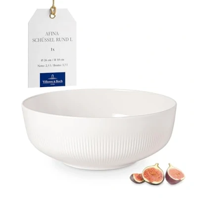 Imagen de Villeroy &amp; Boch Ensaladera Afina de porcelana premium, bol grande para servir, fabricado en Alemania, apto lavavajillas y microondas, apilable, blanco