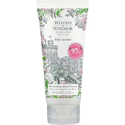 Imagen de Woods of Windsor Crema de Manos, Manos Nutritiva Jazmín para Hombres y Mujeres, Hidratante con Vitamina E Manteca Karité, Aroma Blanco 100ml