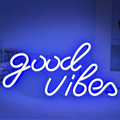 Imagen de Good Vibes letrero de neón LED para decoración pared, luz dormitorio, fiesta cumpleaños, boda, regalo del día San Valentín (Good azul), 40 x 24
