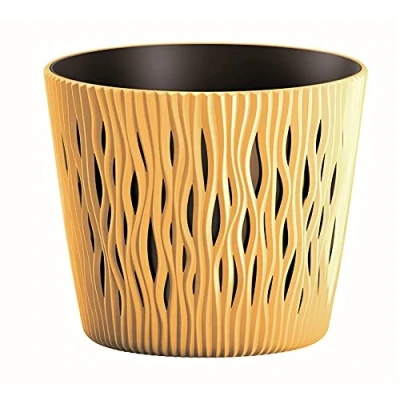 Imagen de Maceta redonda de plastico Sandy Round en color mostaza 15,8 (largo) x (ancho) 13,8 (alto) cm