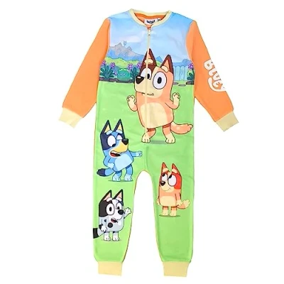Imagen de Bluey Onesie para niños o niñas, Ropa de Estar por casa Forro Polar Todo en uno, Pijama Naranja, Edad 4 5 Años